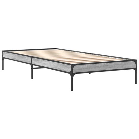 Bedframe bewerkt hout en metaal grijs sonoma eiken 75x190 cm 3