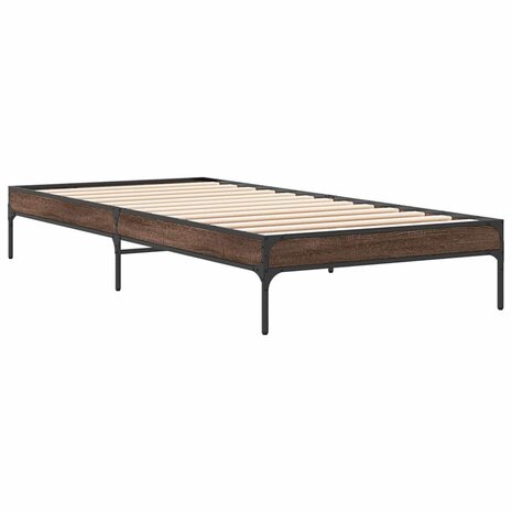 Bedframe bewerkt hout en metaal bruin eikenkleurig 75x190 cm 3