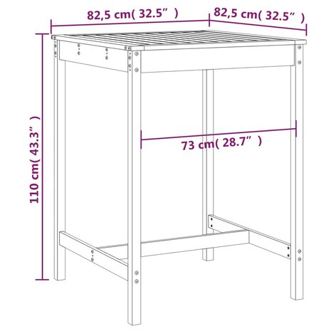 Tuintafel 82,5x82,5x110 cm massief grenenhout 7
