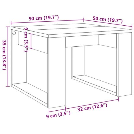 Bijzettafel 50x50x35 cm bewerkt hout artisanaal eikenkleurig 9