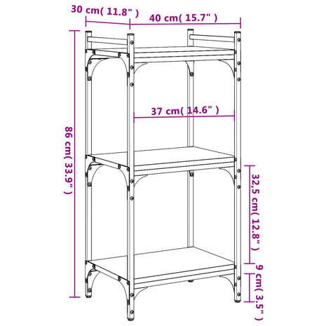 Boekenkast 3-laags 40x30x86 cm bewerkt hout bruin eikenkleur 9