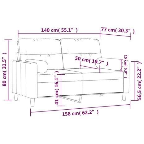 Tweezitsbank met sierkussens 140 cm stof lichtgeel 8