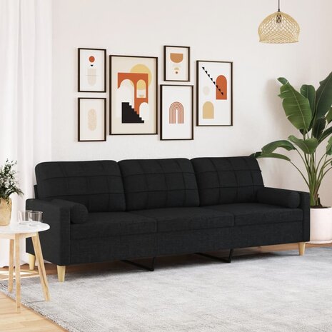 3-zitsbank met sierkussens 210 cm stof zwart 1