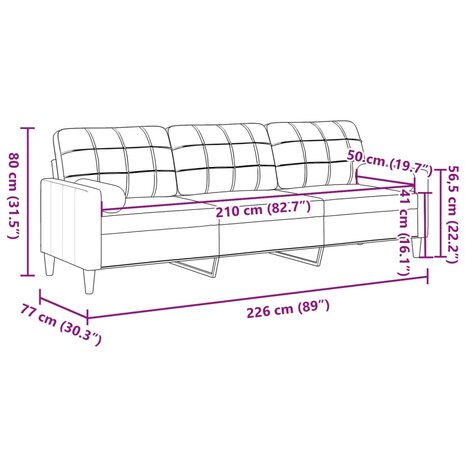 3-zitsbank met sierkussens 210 cm stof zwart 7