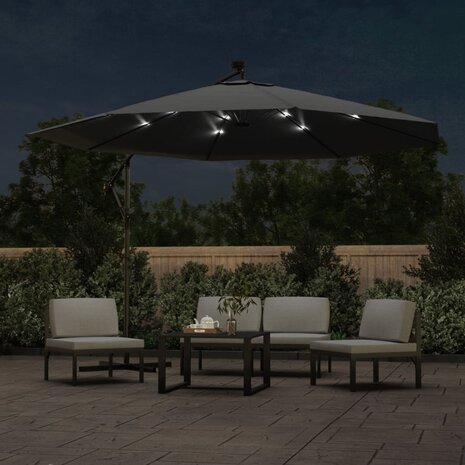 Zweefparasol met LED-verlichting metalen paal 350 cm antraciet 3