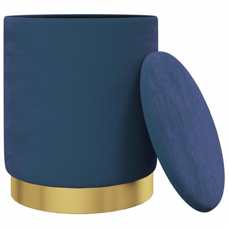 Hocker met opbergruimte rond fluweel blauw 3