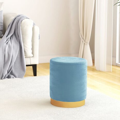 Hocker met opbergruimte rond fluweel lichtblauw 1