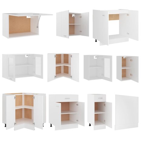 11-delige Keukenkastenset bewerkt hout wit 5