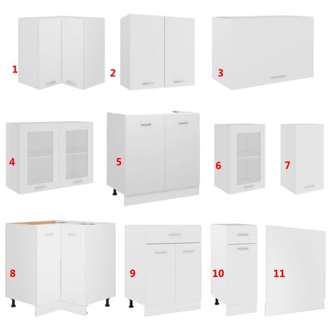 11-delige Keukenkastenset bewerkt hout wit 8