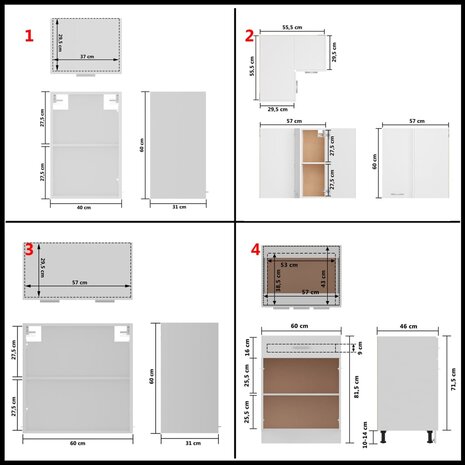 11-delige Keukenkastenset bewerkt hout wit 9