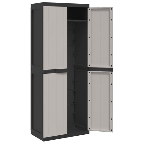 Tuinkast 65x37x165 cm polypropeen grijs en zwart 9