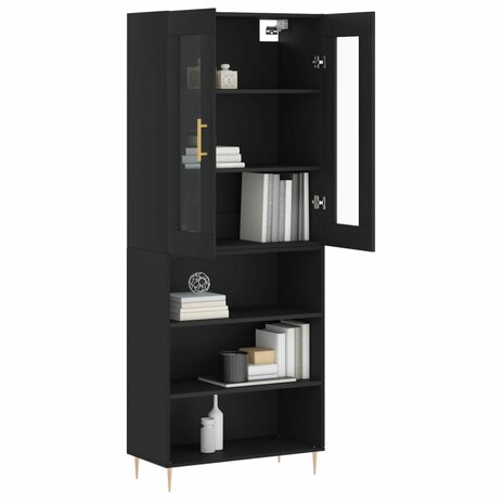 Hoge kast 69,5x34x180 cm bewerkt hout zwart 3