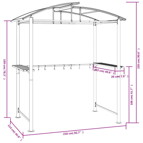 Barbecue-overkapping 210x114x230 cm staal antracietkleurig 7