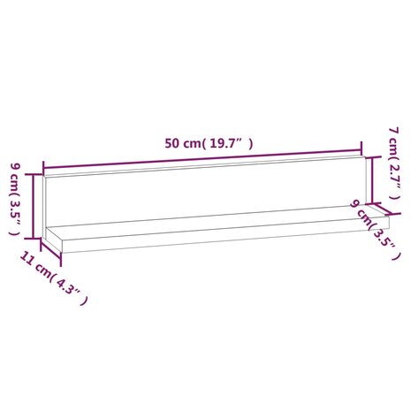 Wandkasten 2 st 50x11x9 cm massief grenenhout 8