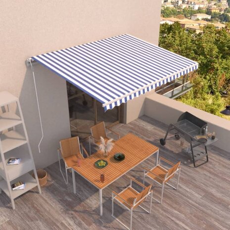 Luifel automatisch uittrekbaar 400x350 cm blauw en wit 1