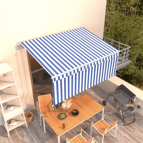 Luifel automatisch uittrekbaar met rolgordijn 3x2,5 m blauw wit 1