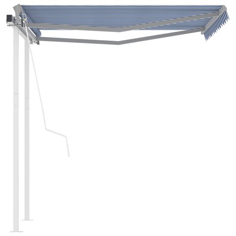Luifel automatisch uittrekbaar met palen 3x2,5 m blauw en wit 3