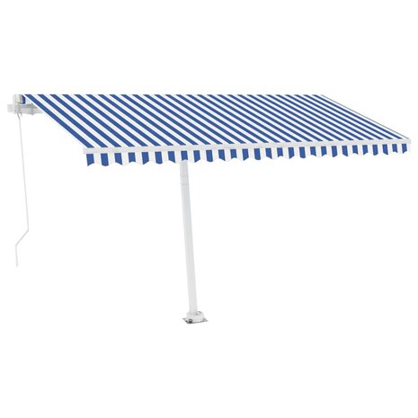 Luifel vrijstaand handmatig uittrekbaar 400x300 cm blauw en wit 2