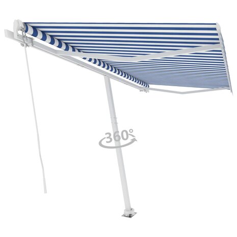 Luifel vrijstaand handmatig uittrekbaar 400x300 cm blauw en wit 3