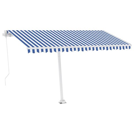 Luifel vrijstaand handmatig uittrekbaar 400x350 cm blauw en wit 4