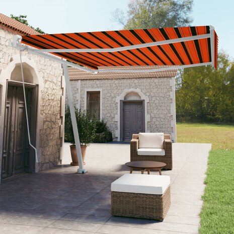 Luifel vrijstaand handmatig uittrekbaar 400x350 cm oranje bruin 1