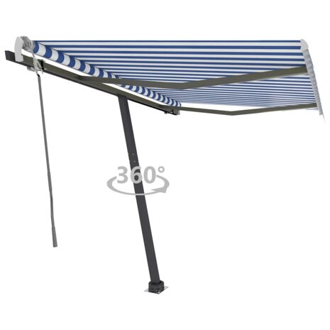 Luifel vrijstaand handmatig uittrekbaar 300x250 cm blauw en wit 1