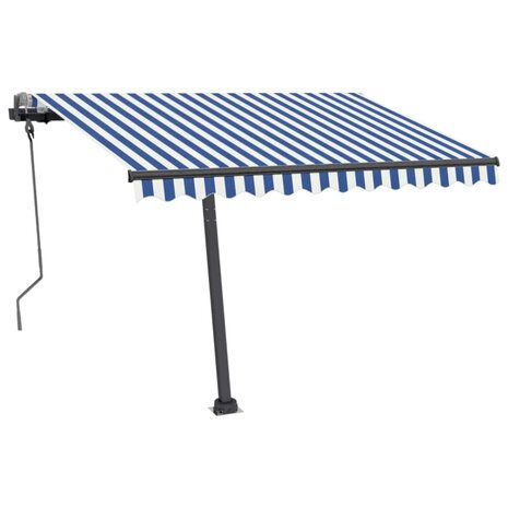Luifel vrijstaand handmatig uittrekbaar 300x250 cm blauw en wit 4