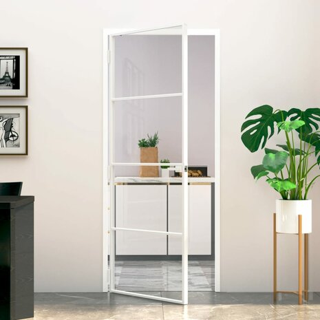 Binnendeur 83x201,5 cm gehard glas en aluminium smal wit 1