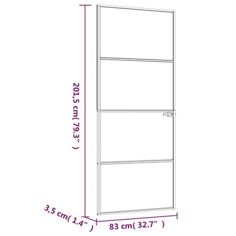 Binnendeur 83x201,5 cm gehard glas en aluminium smal wit 8