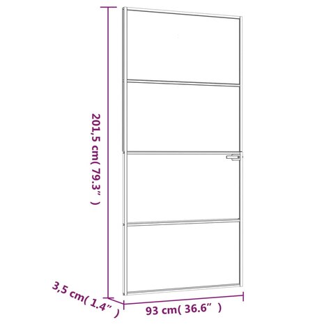 Binnendeur 93x201,5 cm gehard glas en aluminium smal wit 8