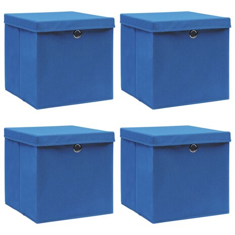  Opbergboxen met deksel 4 st 32x32x32 cm stof blauw 1