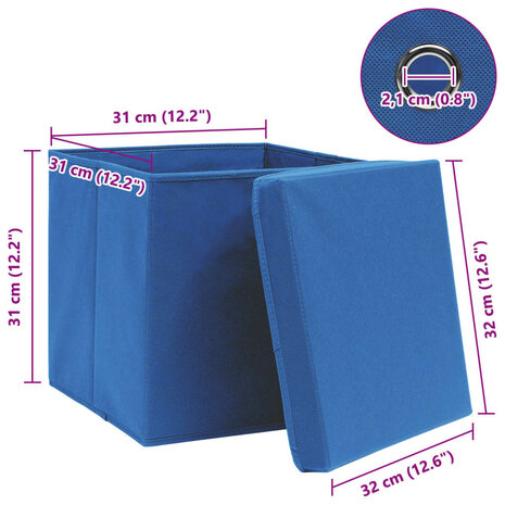  Opbergboxen met deksel 4 st 32x32x32 cm stof blauw 6
