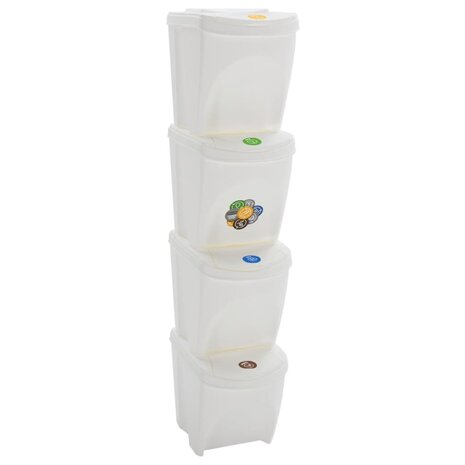 Vuilnisbakken 4 st stapelbaar 100 L polypropeen wit 1