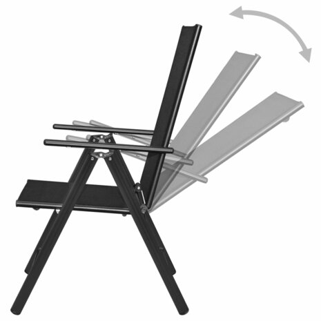 Tuinstoelen inklapbaar 2 st aluminium en textileen zwart 4