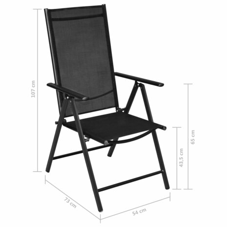 Tuinstoelen inklapbaar 2 st aluminium en textileen zwart 7