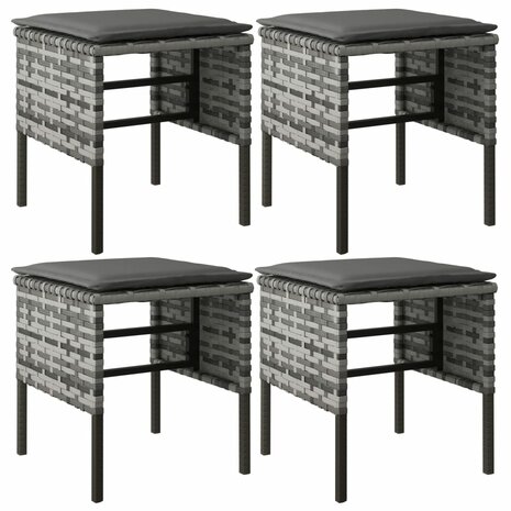 Tuinvoetenbanken 4 st met kussens poly rattan grijs 2