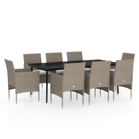 9-delige Tuinset met kussens beige en zwart 2