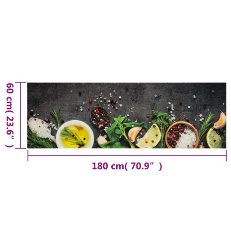 Keukenmat wasbaar kruidenprint 60x180 cm fluweel 5