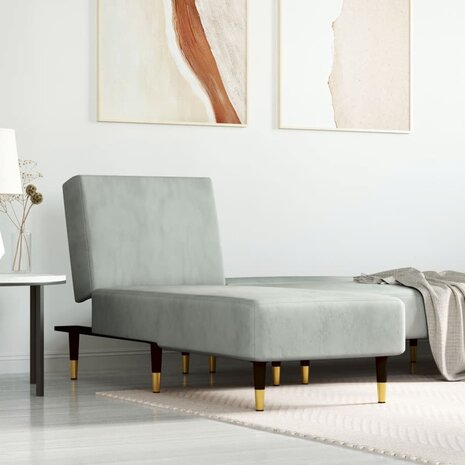 Chaise longue fluweel lichtgrijs 1