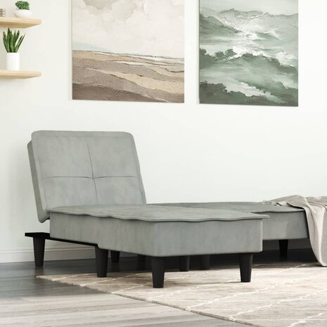 Chaise longue fluweel lichtgrijs 1