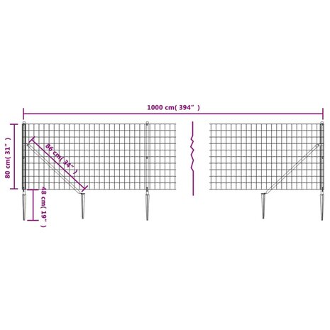 Draadgaashek met grondankers 0,8x10 m groen 5