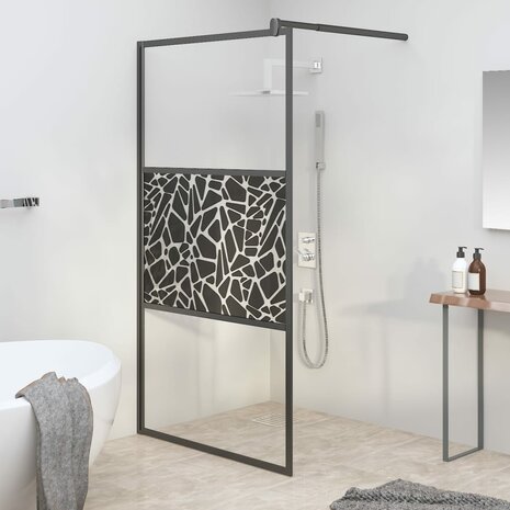Inloopdouchewand met stenenmotief 115x195 cm ESG-glas zwart 1