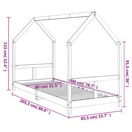 Kinderbedframe 80x200 cm massief grenenhout 9