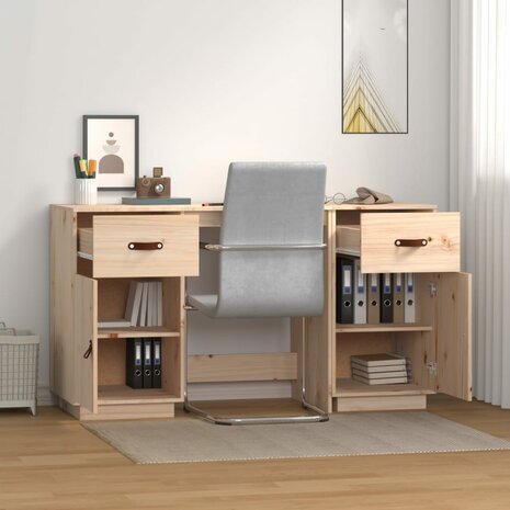 Bureau met kastjes 135x50x75 cm massief grenenhout 3