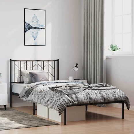 Bedframe met hoofdbord metaal zwart 100x200 cm 1