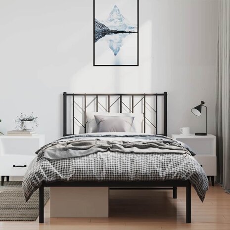 Bedframe met hoofdbord metaal zwart 100x200 cm 3