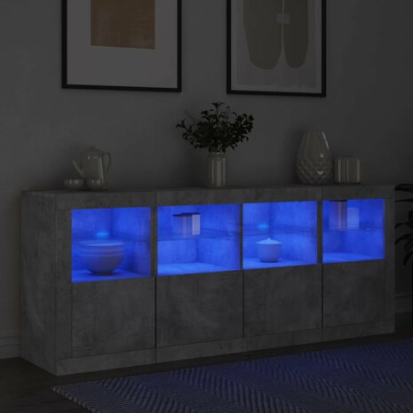 Dressoir met LED-verlichting 163x37x67 cm betongrijs 4
