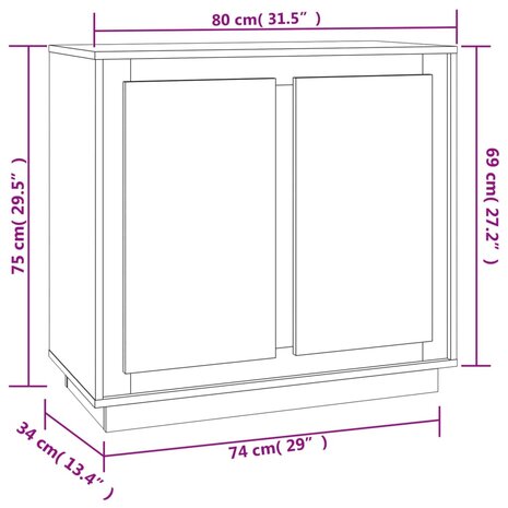 Dressoir 80x34x75 cm bewerkt hout zwart 8