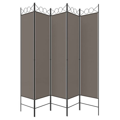 Kamerscherm met 5 panelen 200x200 cm stof antracietkleurig 5