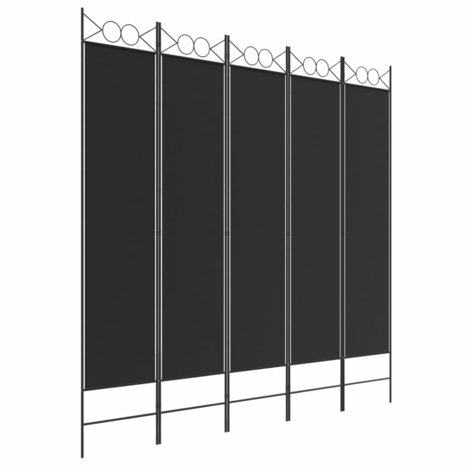 Kamerscherm met 5 panelen 200x200 cm stof zwart 2
